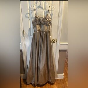 Wtoo Champagne A-Line Spaghetti Strap Evening Gown